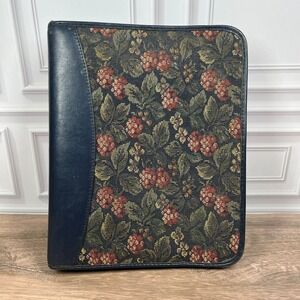 VTG Franklin Quest 7 Ring Binder Planner Navy Leather Tapestry Floral CL 4044